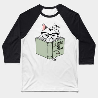 Easily Distracted By Cats Books And You Funny Cat Book Lover Baseball T-Shirt